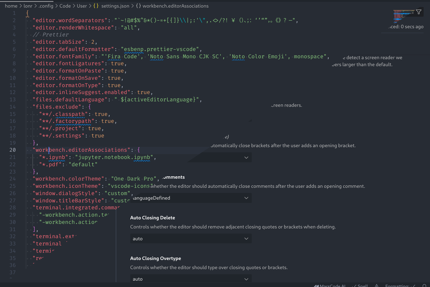 Sort settings.json